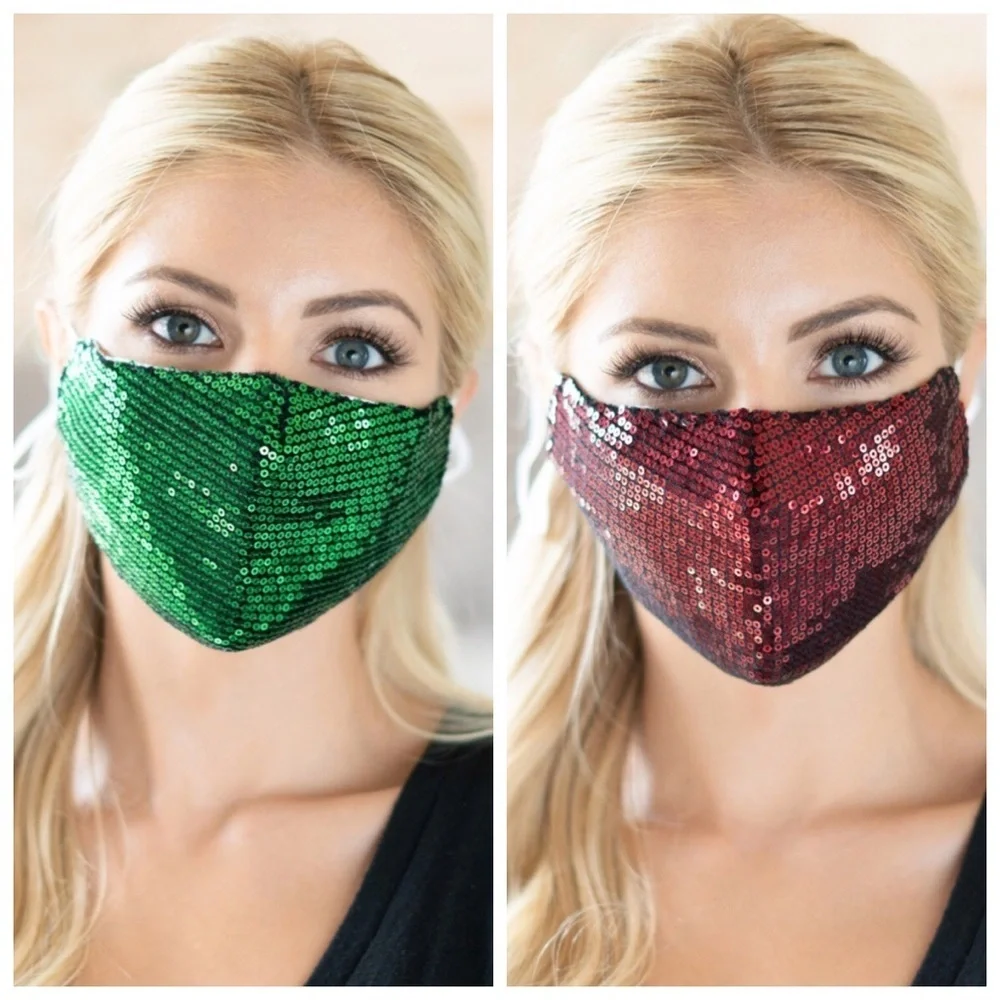 🆕Red & Green sequin washable masks